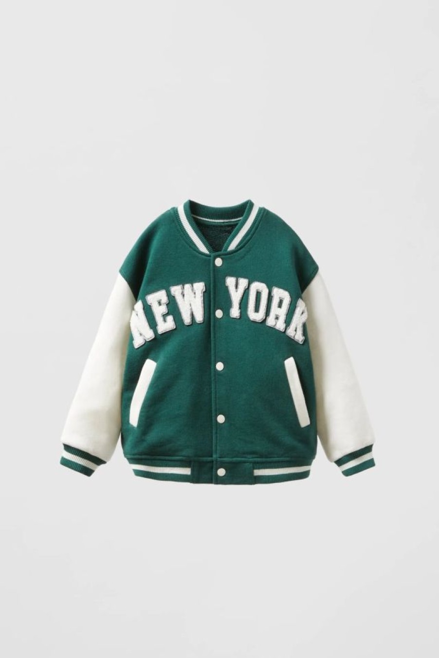 Hot * Zara "New York" Varsity Bomber Green