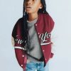 Best * Zara Flocked Varsity Bomber Maroon