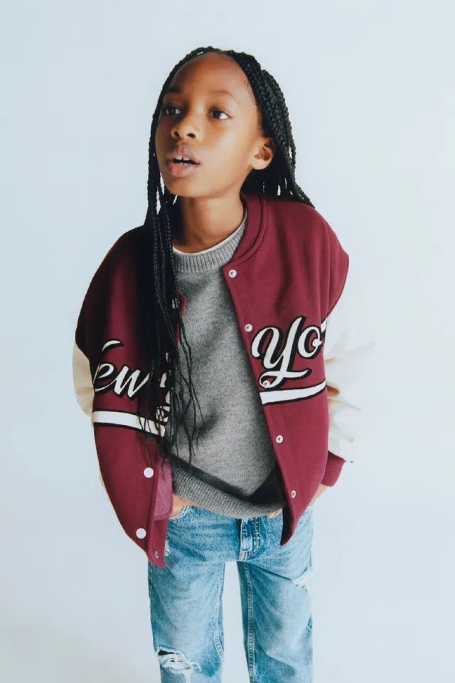 Best * Zara Flocked Varsity Bomber Maroon