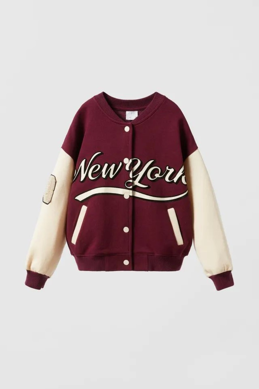 Best * Zara Flocked Varsity Bomber Maroon