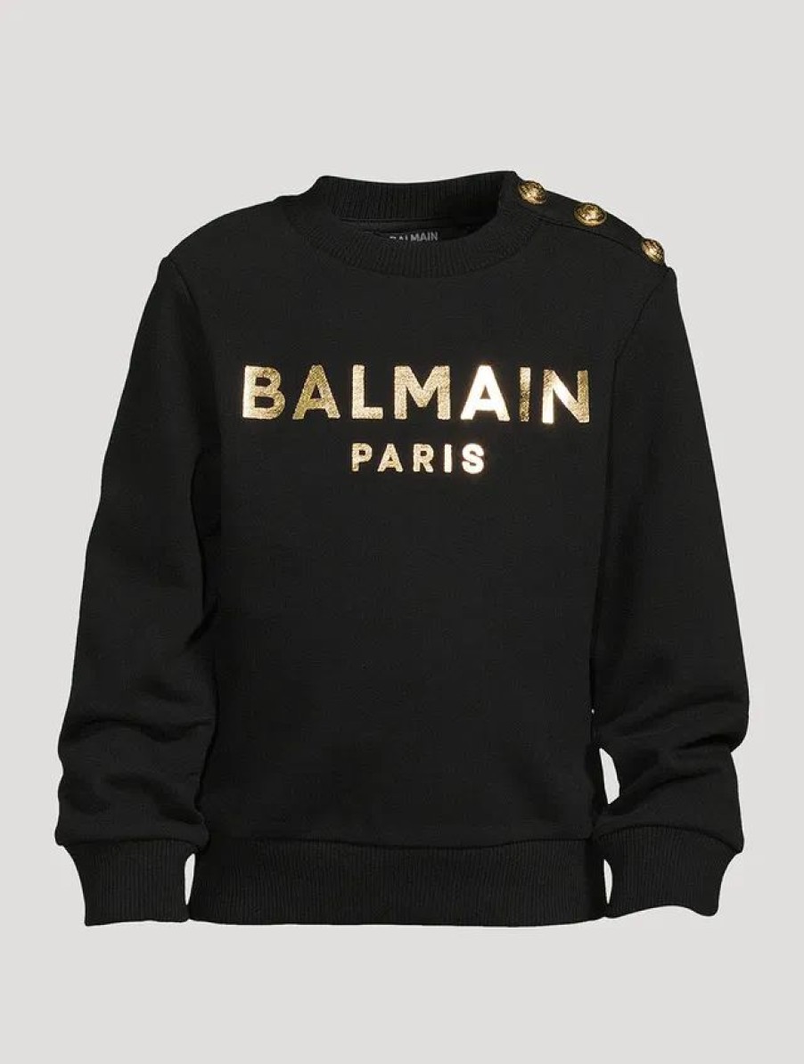 Best * Balmain Kids Cotton Sweatshirt With Buttons Black Multi