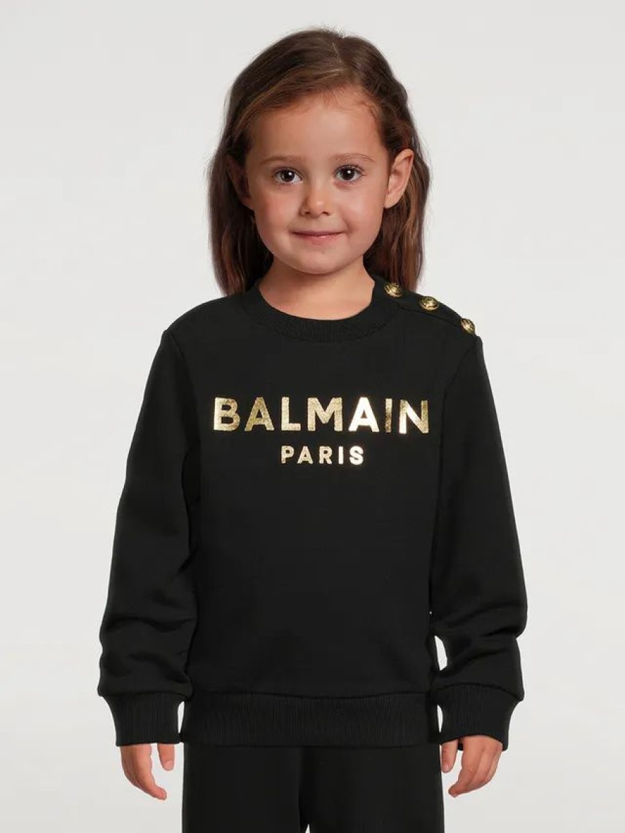 Best * Balmain Kids Cotton Sweatshirt With Buttons Black Multi