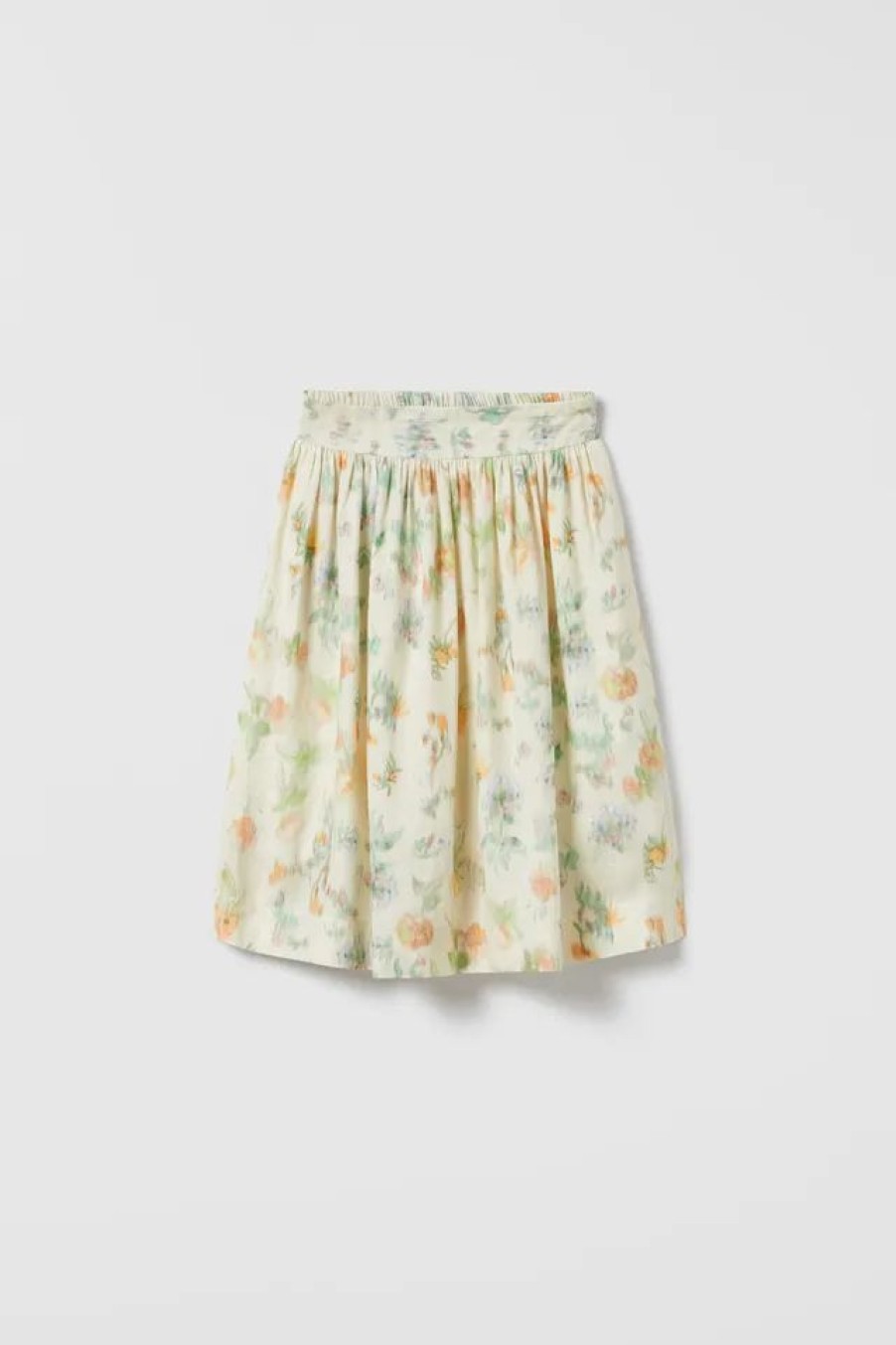 New * Zara Floral Linen Blend Midi Skirt Light Green