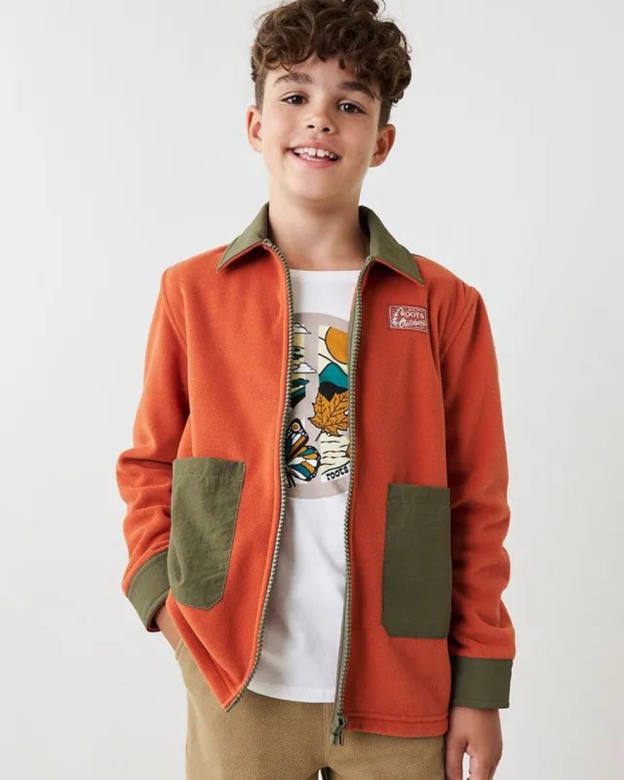 New * Roots Kids Polartec Shacket Burnt Pumpkin