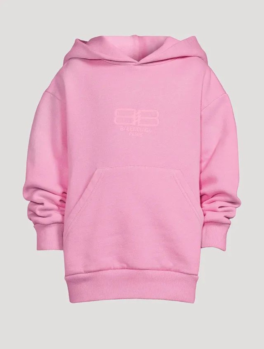 Clearance * Balenciaga Kids Cotton Hoodie With Bb Paris Icon Logo Pink