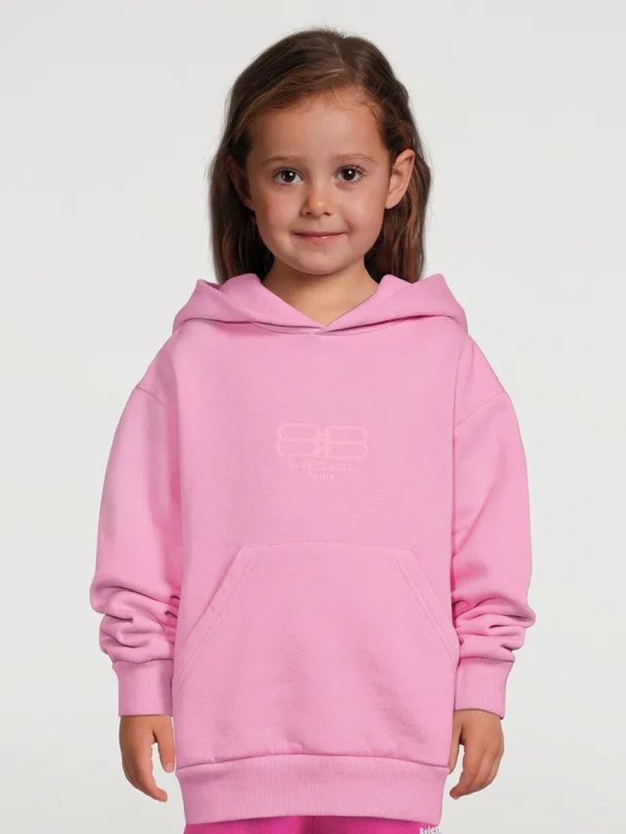 Clearance * Balenciaga Kids Cotton Hoodie With Bb Paris Icon Logo Pink