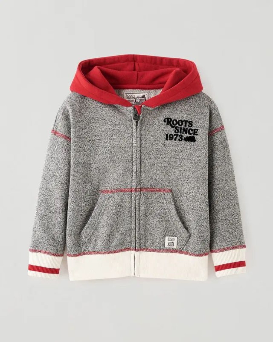 New * Roots Toddler Relaxed Cabin Full Zip Hoodie Grey Oat Pepper