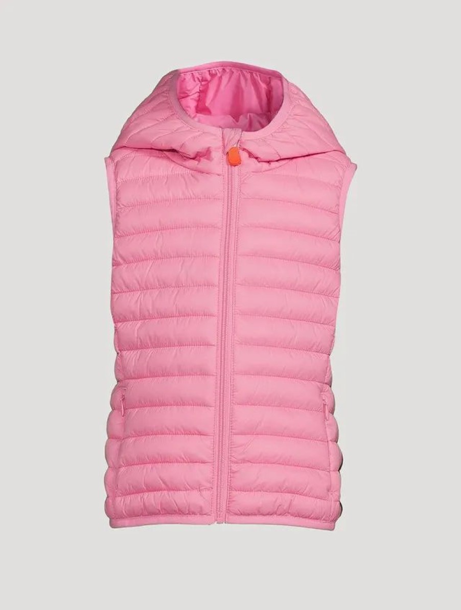 Hot * Save The Duck Kids Cupid Quilted Vest With Hood Aurora Pink