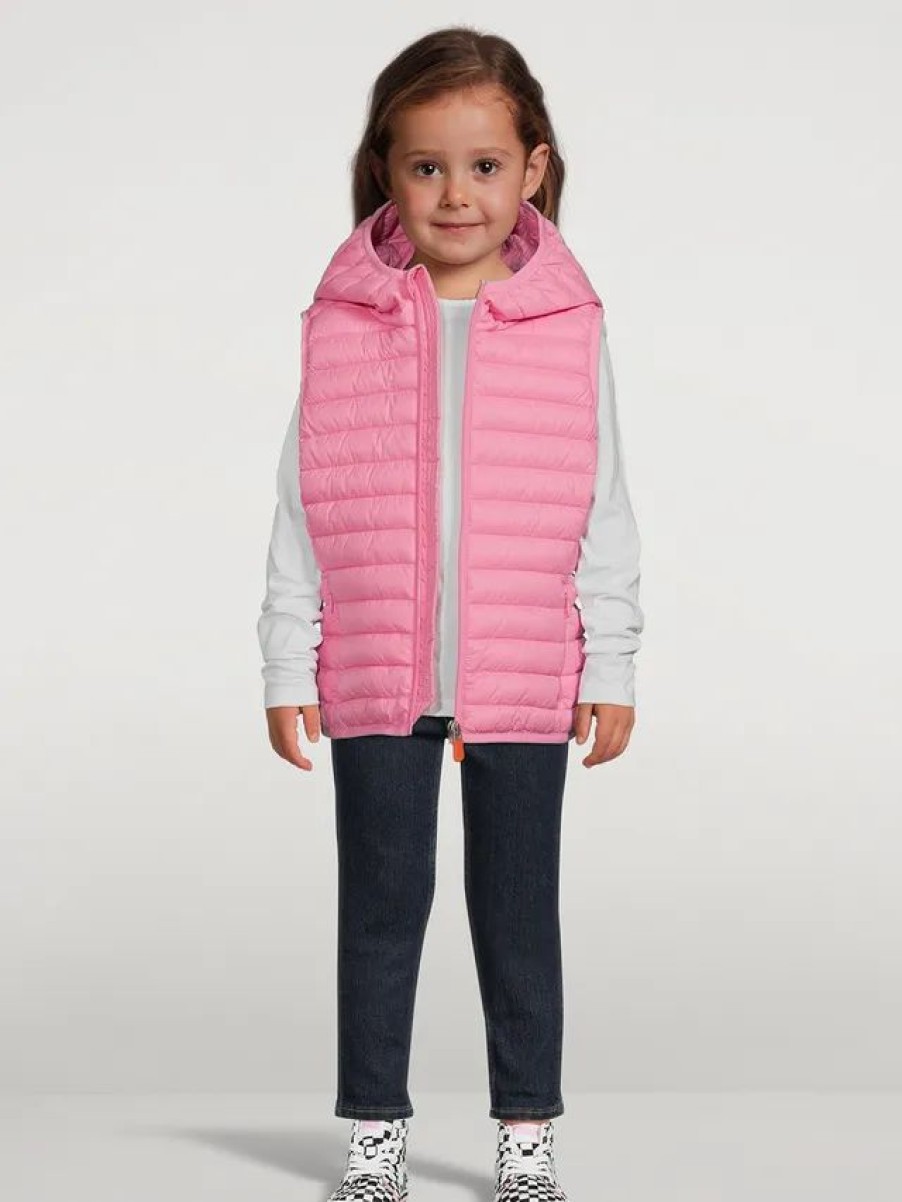 Hot * Save The Duck Kids Cupid Quilted Vest With Hood Aurora Pink