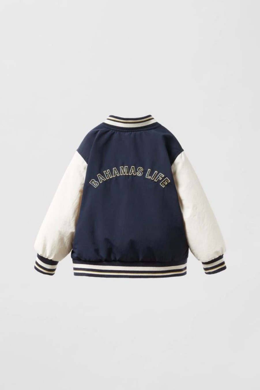 Clearance * Zara Water Repellent Varsity Bomber Jacket Navy Blue