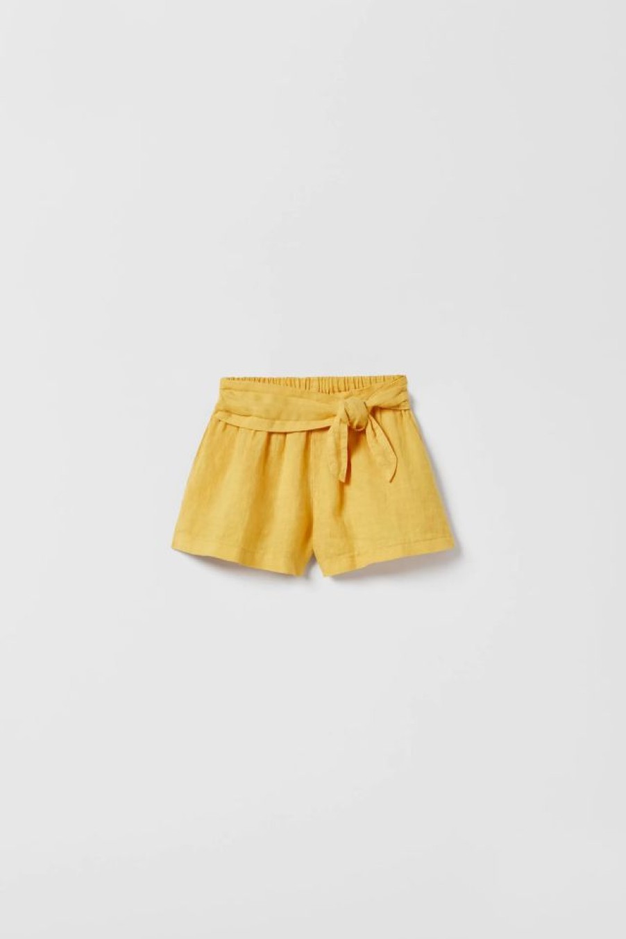 New * Zara Linen Shorts With Bow Ocher