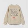 New * Zara Embroidered "Usa" Sweatshirt Light Beige