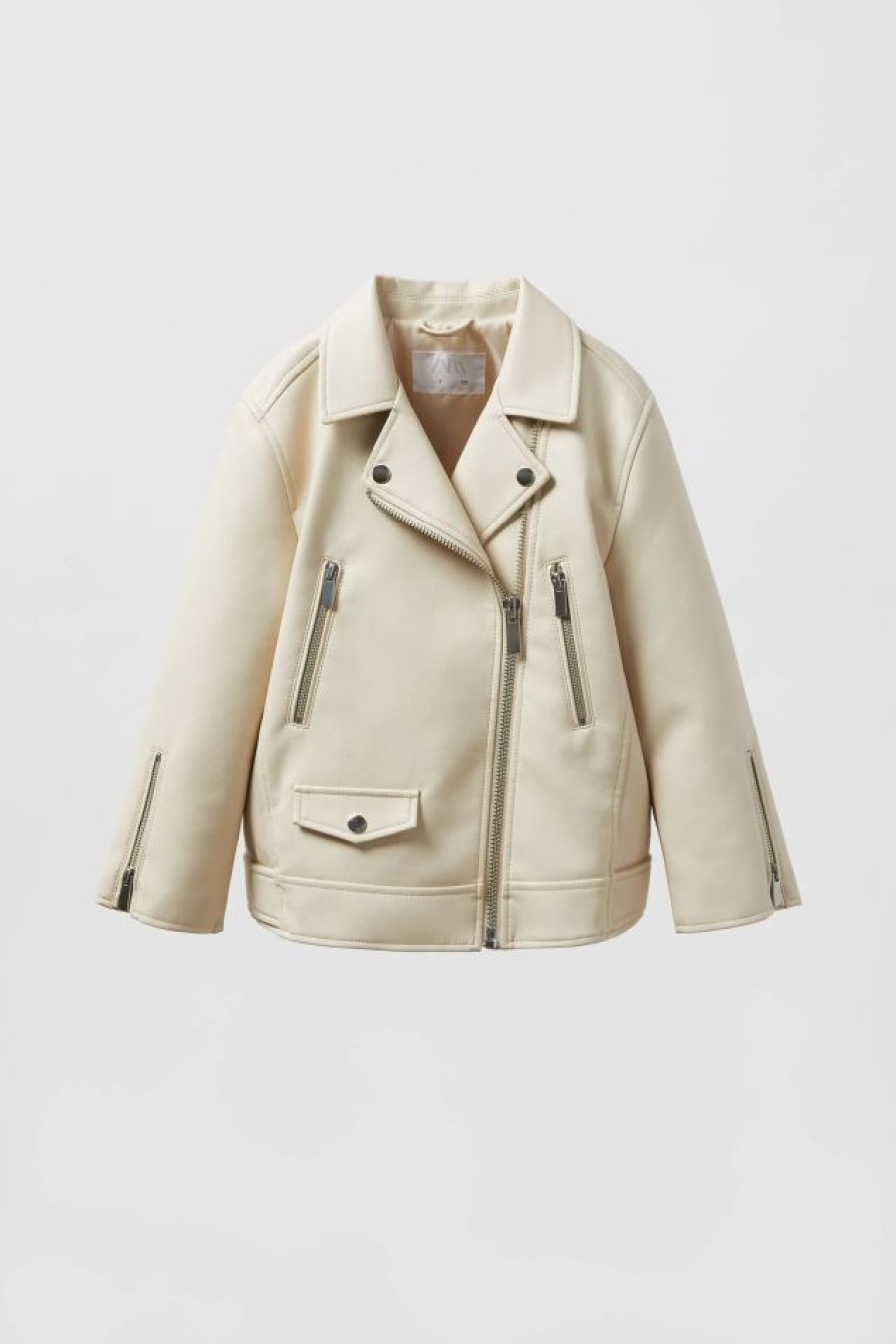 Online * Zara Oversized Biker Jacket Light Ecru