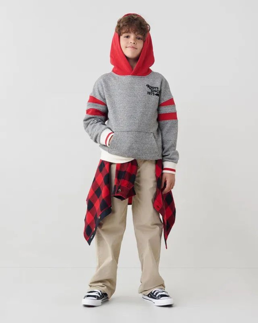 New * Roots Kids Relaxed Cabin Kanga Hoodie Grey Oat Pepper