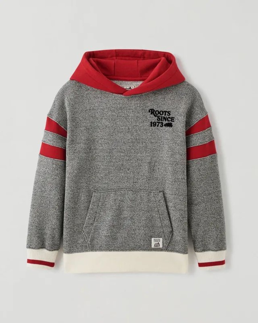 New * Roots Kids Relaxed Cabin Kanga Hoodie Grey Oat Pepper