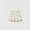 Online * Zara Ruffled Textured Shorts Ecru