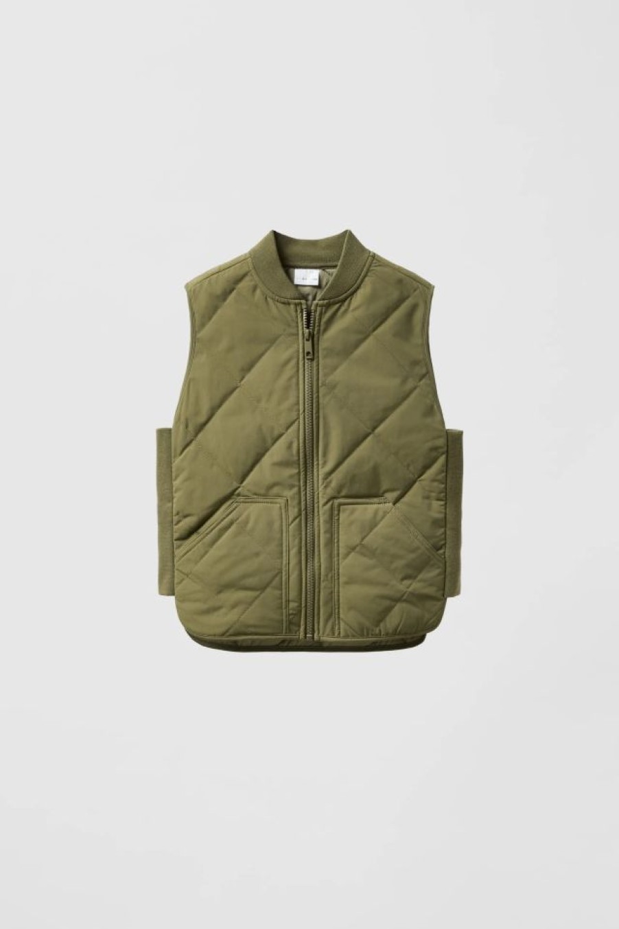 Best * Zara Puffer Vest With Ribbed Trim Khaki