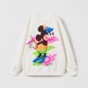 Best * Zara Mickey Mouse Disney Brushstroke Sweatshirt Oyster White