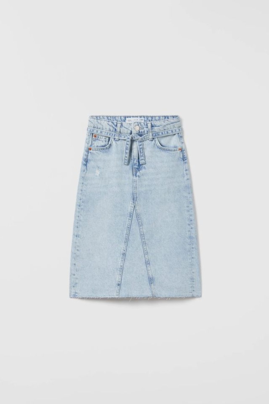 Clearance * Zara Washed Denim Midi Skirt Light Blue