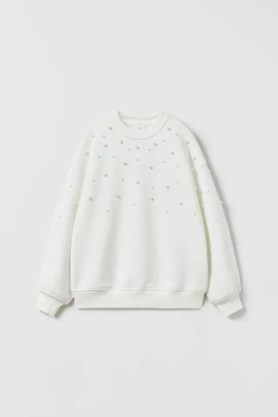 Hot * Zara Sweater With Faux Pearls Oyster White