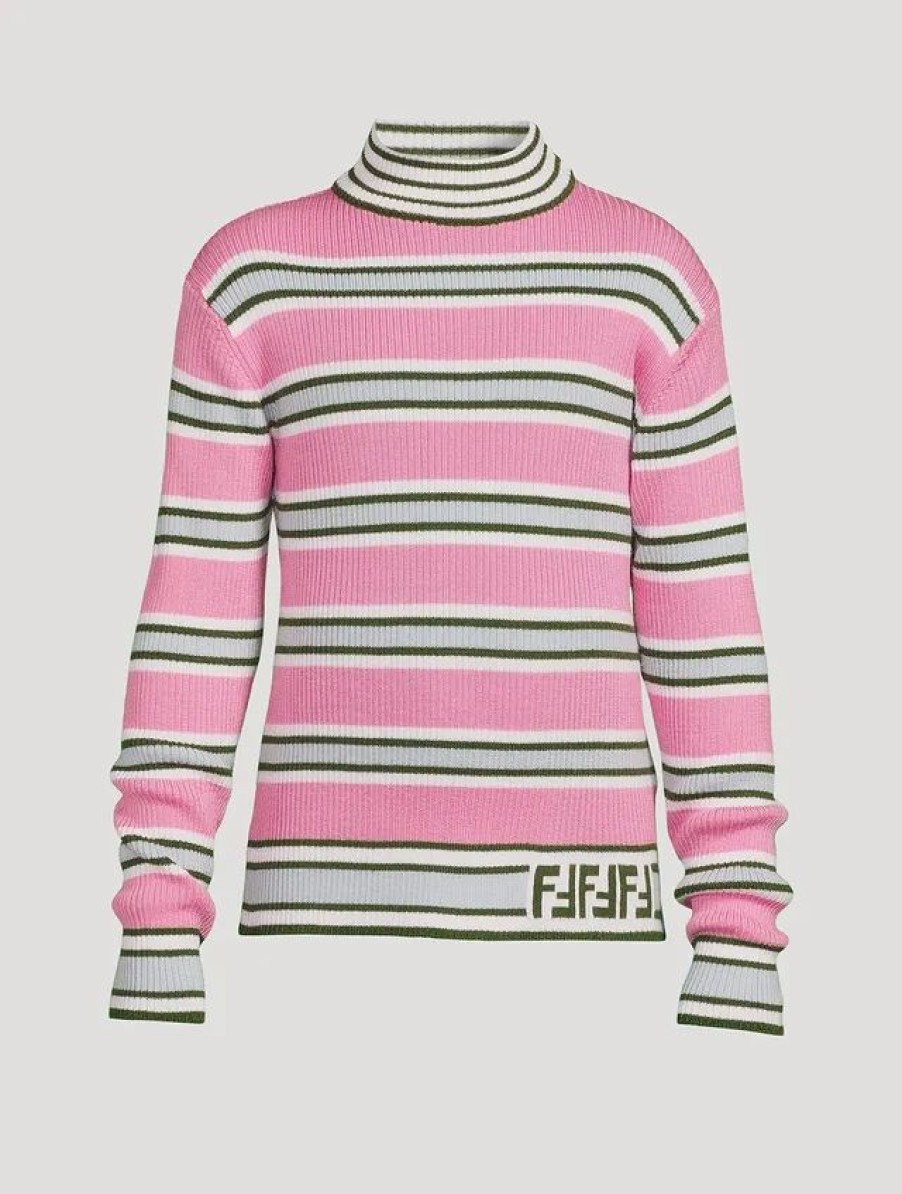 Clearance * Fendi Kids Wool Sweater In Striped Print Pink