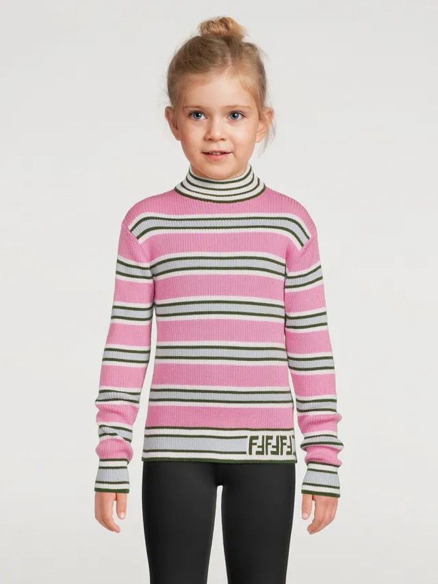 Clearance * Fendi Kids Wool Sweater In Striped Print Pink