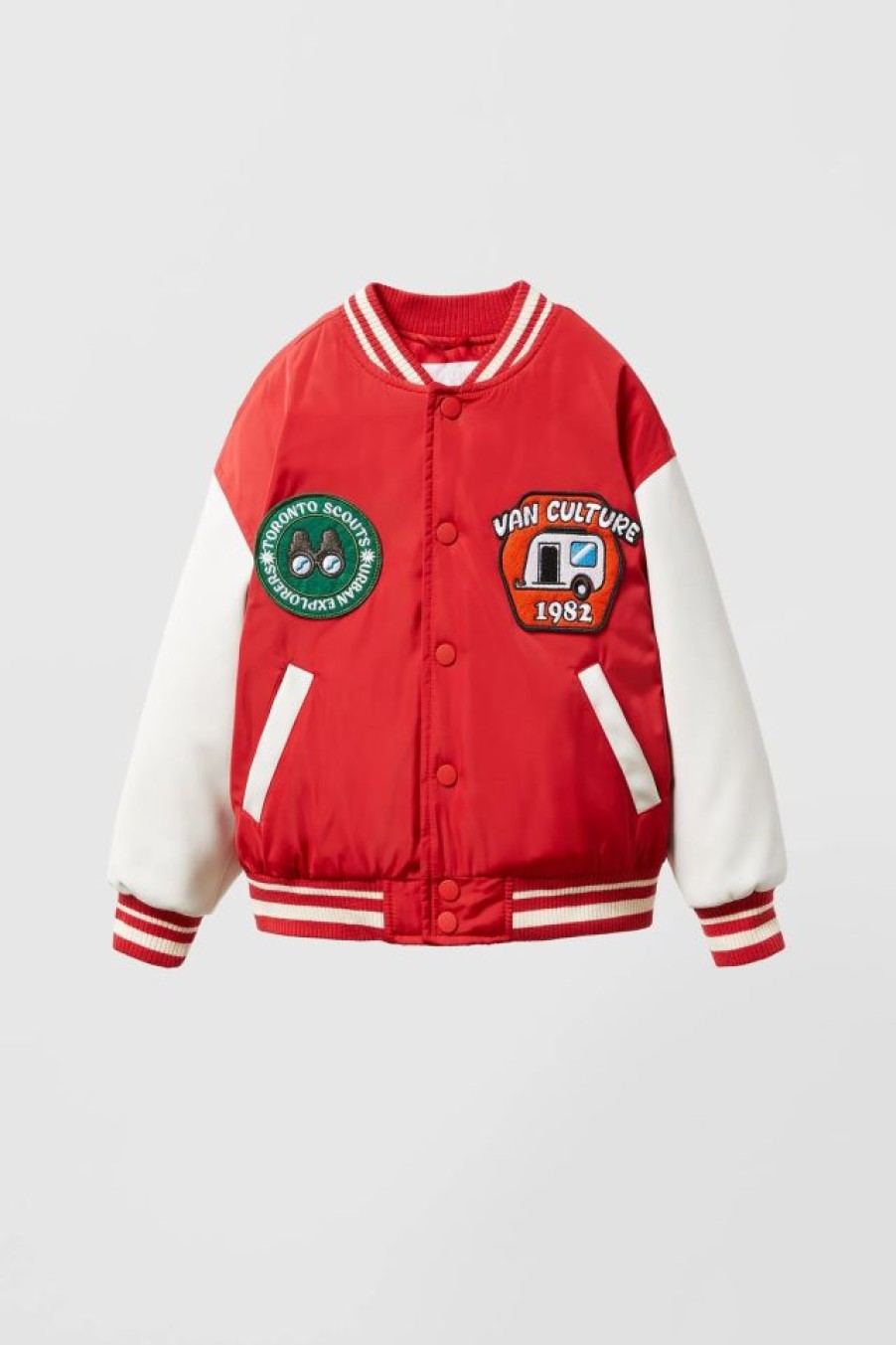 Clearance * Zara Contrasting Patches Varsity Bomber Red