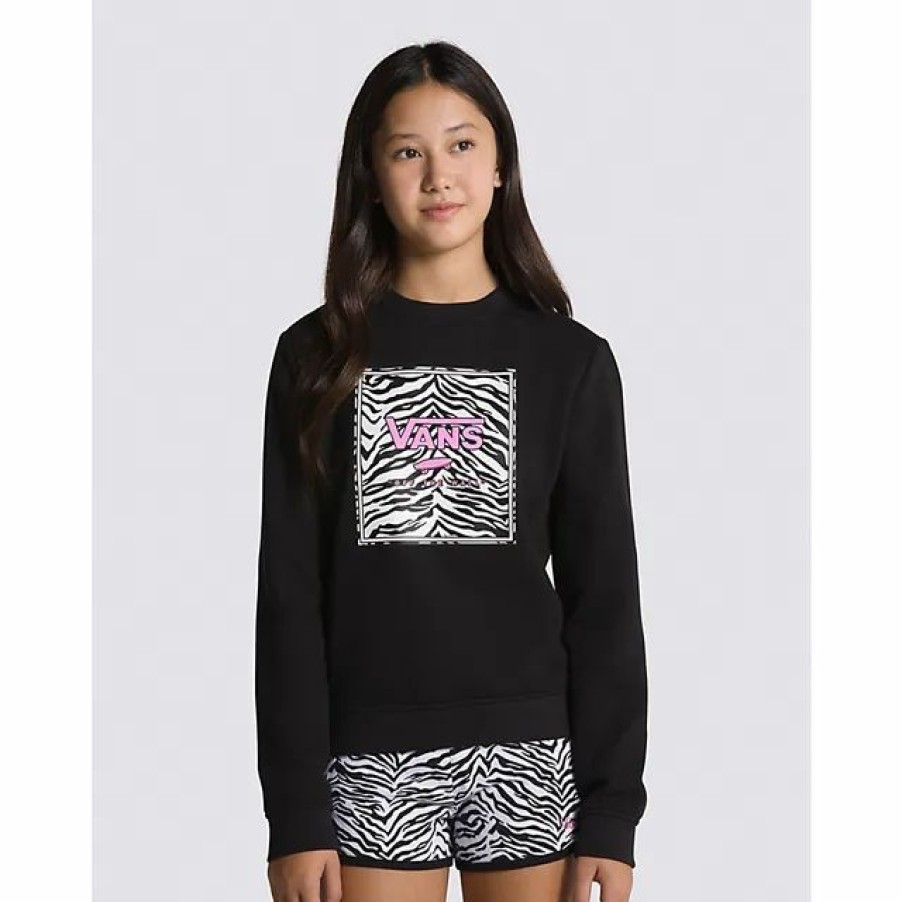 Hot * Vans Kids Zebra Daze Box Logo Crew Sweatshirt Black