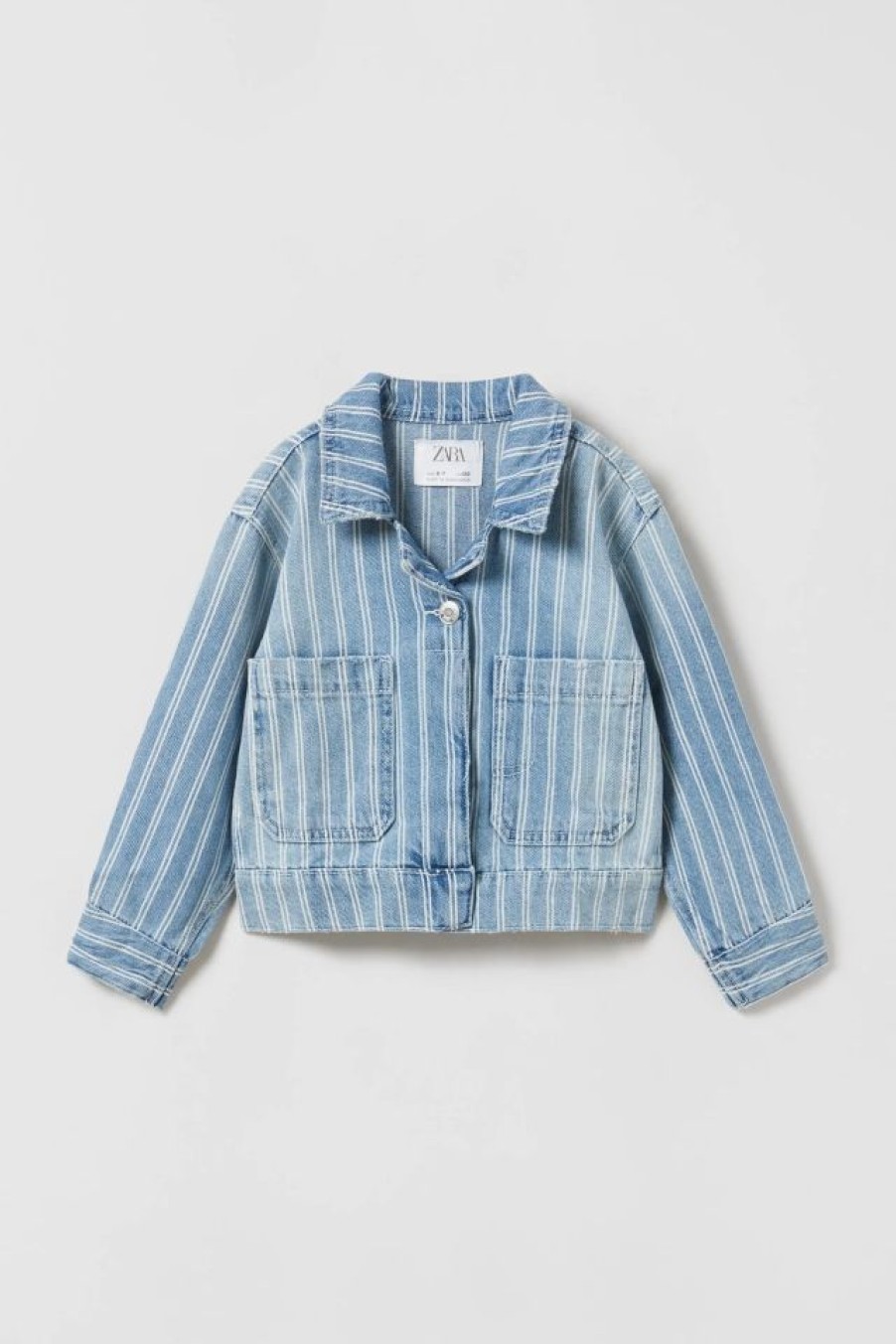 Online * Zara Striped Denim Jacket Blue