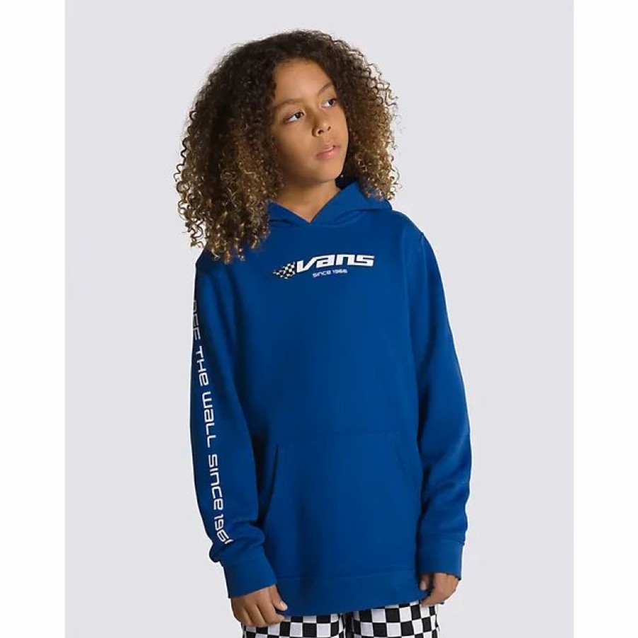 Online * Vans Kids Reflective Checkerboard Flame Pullover Hoodie True Blue