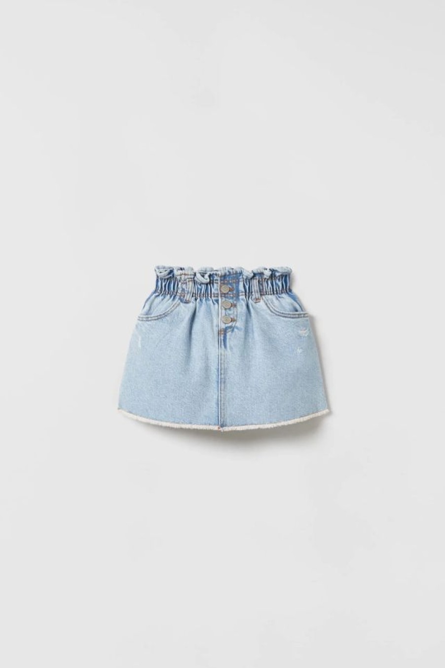 Online * Zara Frayed Denim Skirt Light Blue