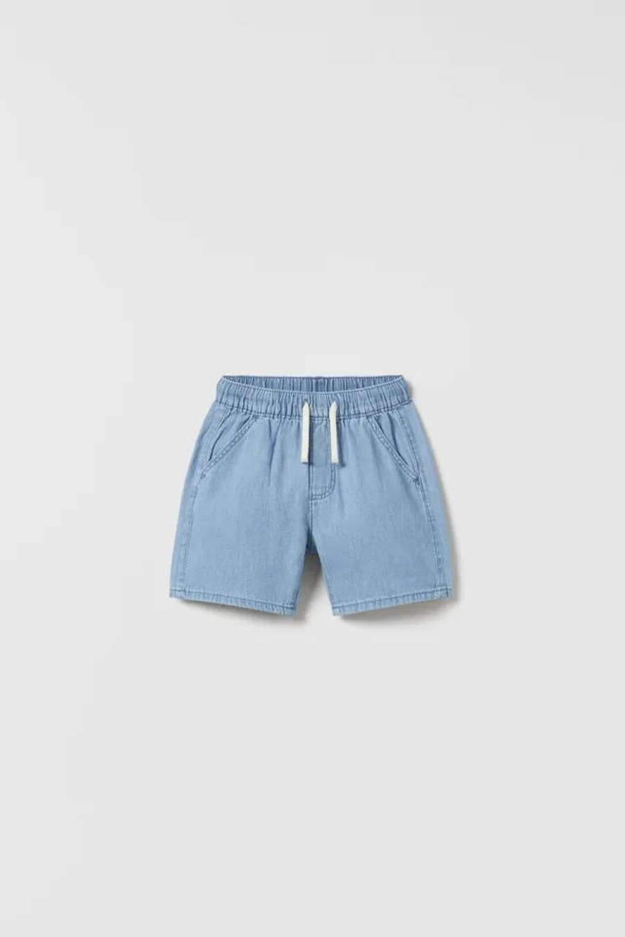 Clearance * Zara Fluid Denim Shorts Mid-Blue