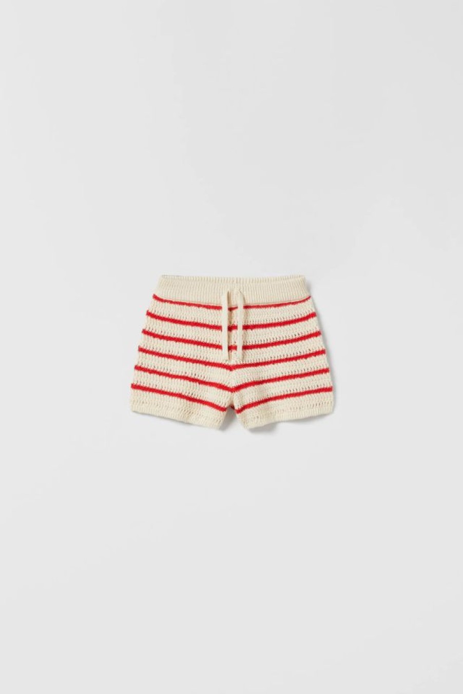 Online * Zara Striped Knit Shorts Ecru / Red