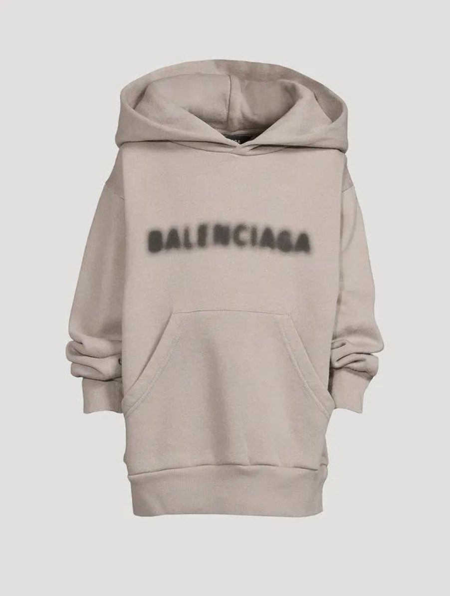 Online * Balenciaga Kids Blurry Brushed Fleece Hoodie Steel Grey