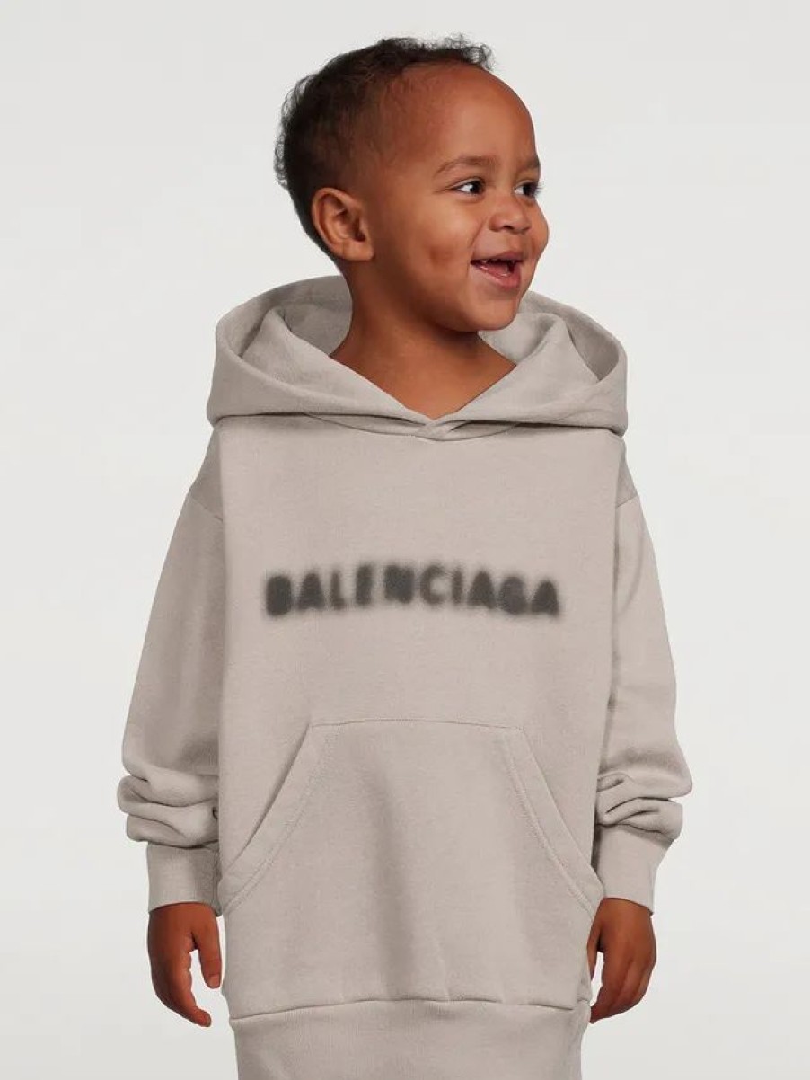 Online * Balenciaga Kids Blurry Brushed Fleece Hoodie Steel Grey