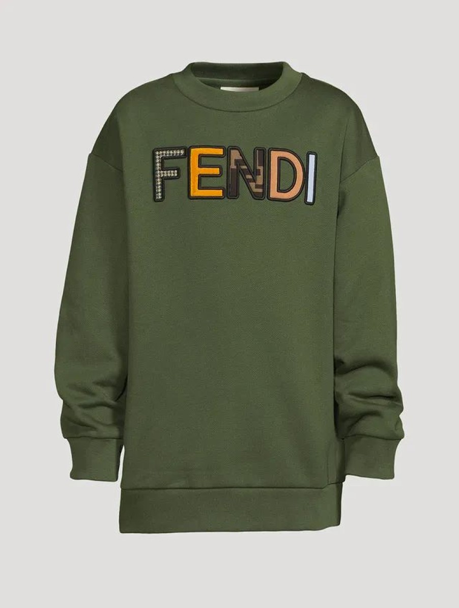 Hot * Fendi Kids Logo Sweatshirt Green