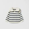 New * Zara Striped Sailor Knit Sweater Ecru / Navy