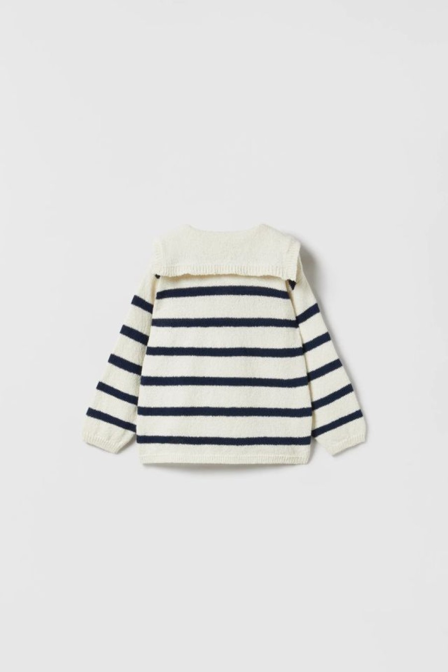 New * Zara Striped Sailor Knit Sweater Ecru / Navy