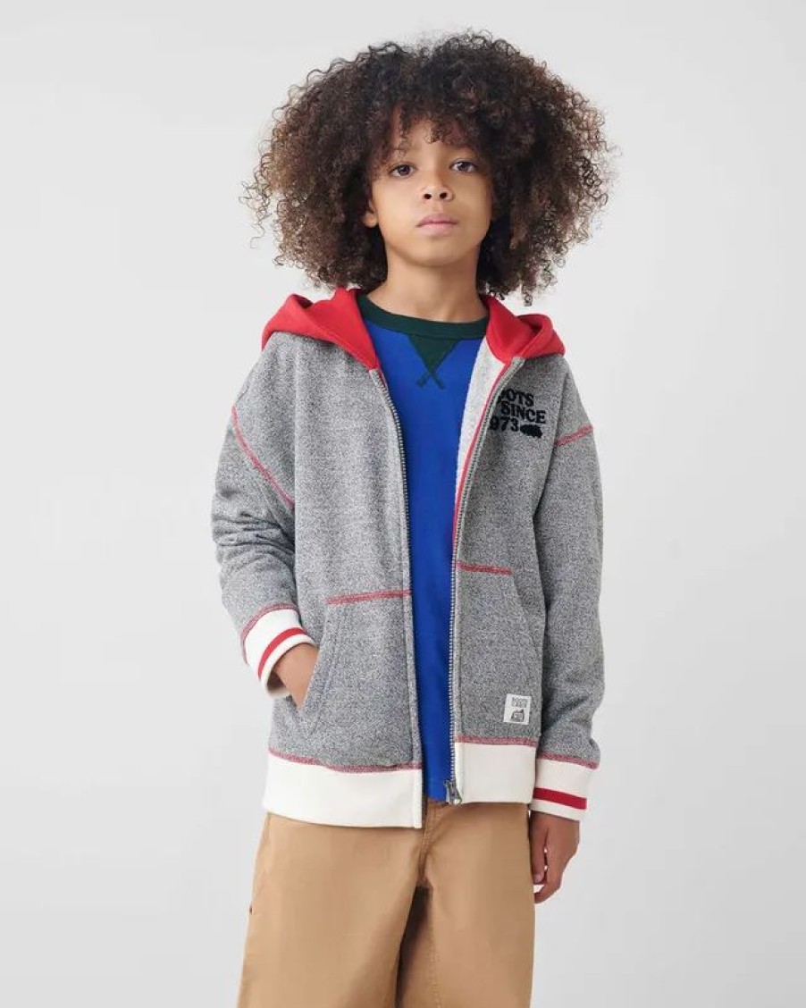 Online * Roots Kids Relaxed Cabin Full Zip Hoodie Grey Oat Pepper