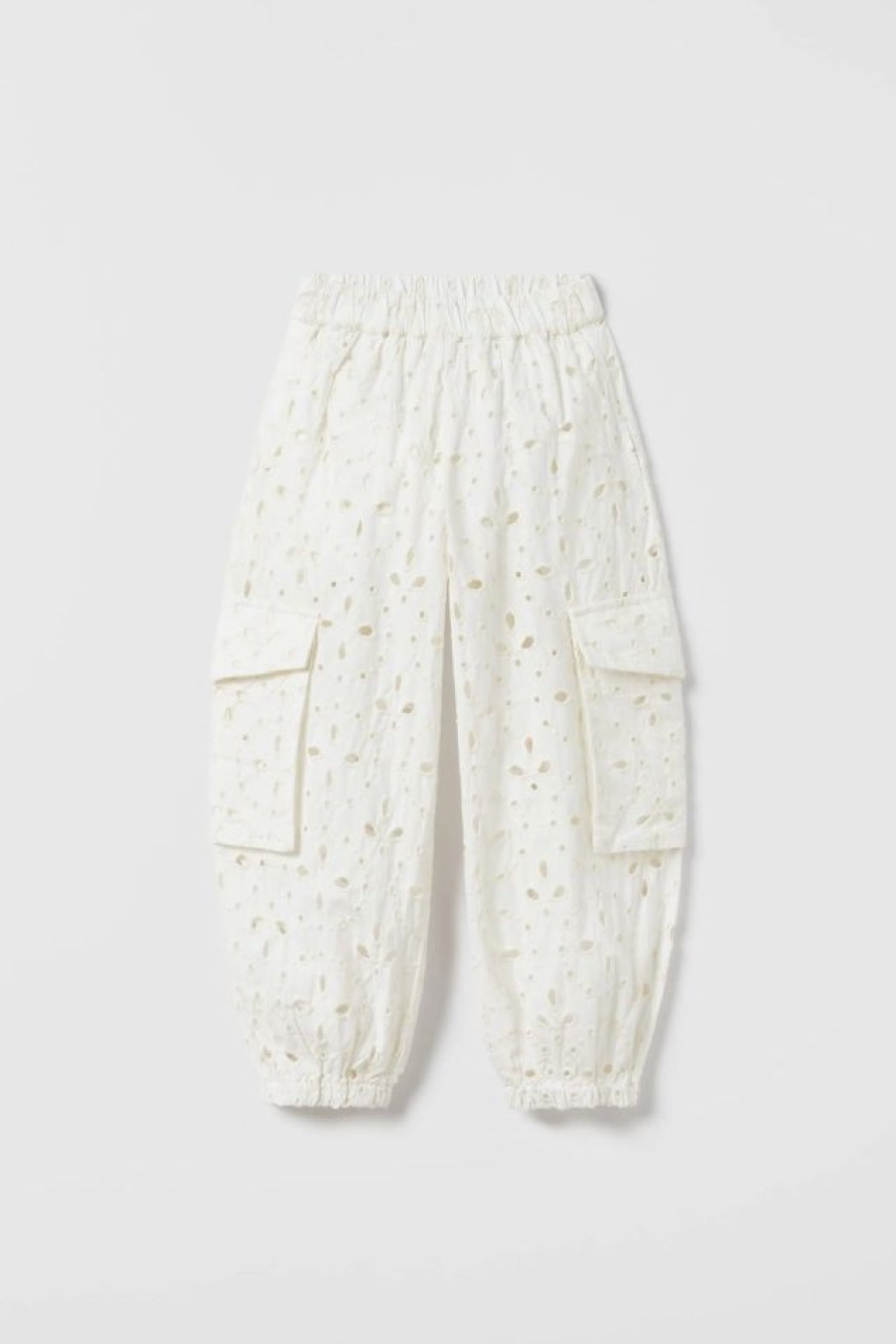 Hot * Zara Contrasting Embroidered Cargo Pants Ecru-White