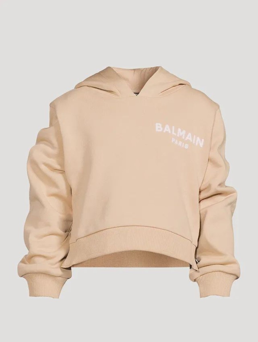 Clearance * Balmain Kids Logo Cropped Hoodie