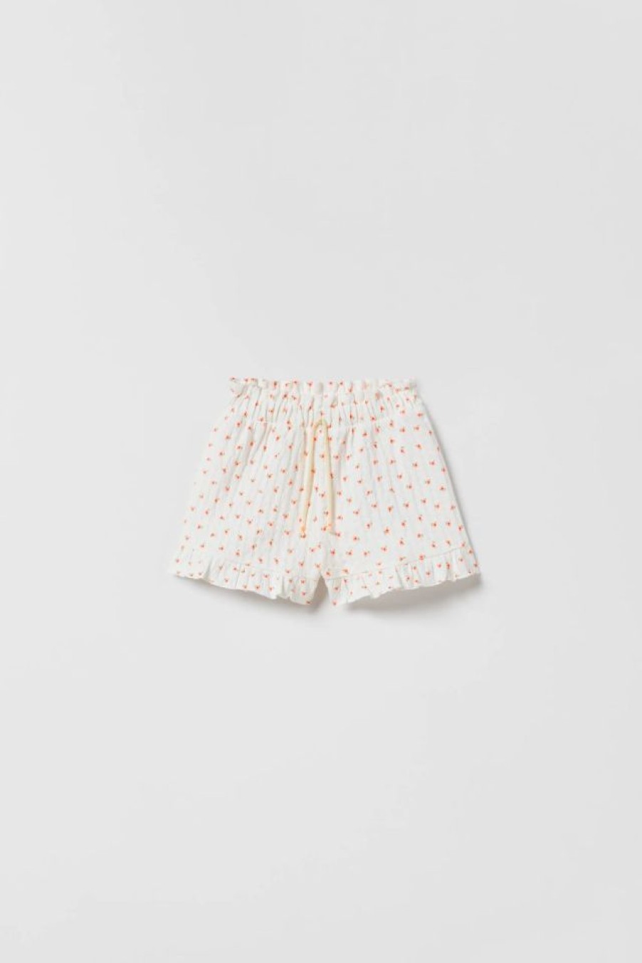 Best * Zara Ruffled Textured Shorts White