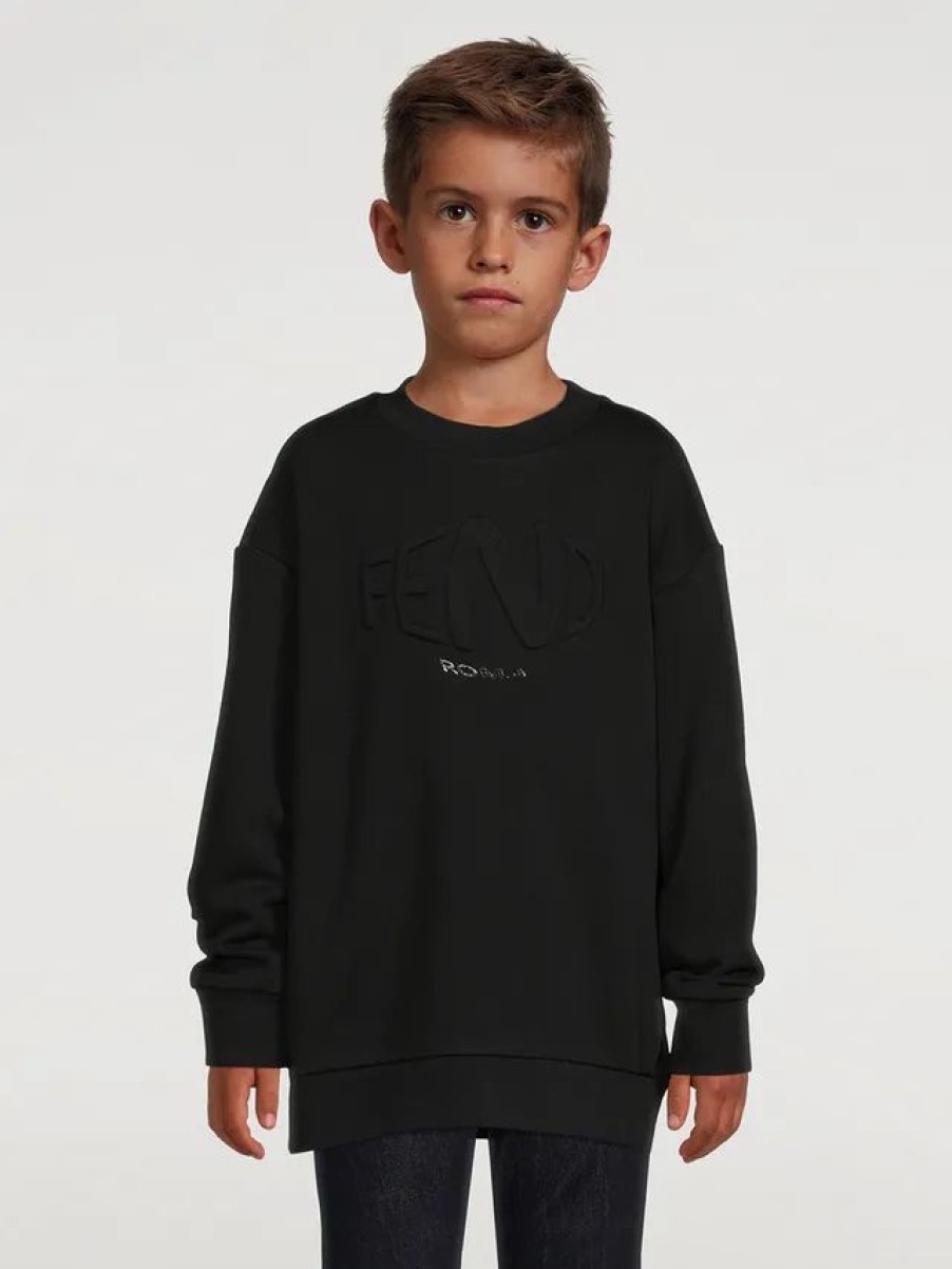 New * Fendi Kids Cotton Logo Sweatshirt Black