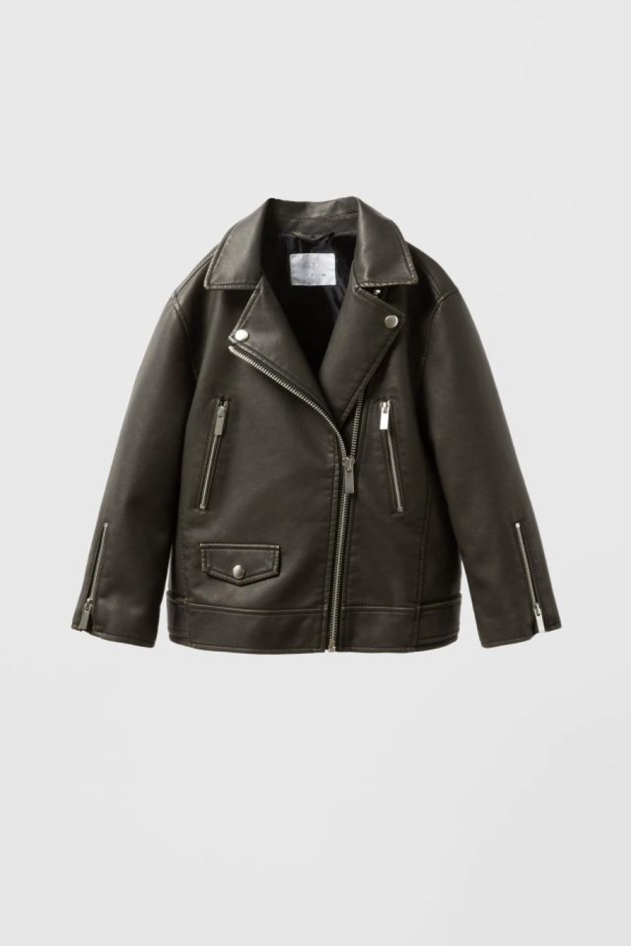 New * Zara Oversized Faux Leather Biker Jacket Dark Brown