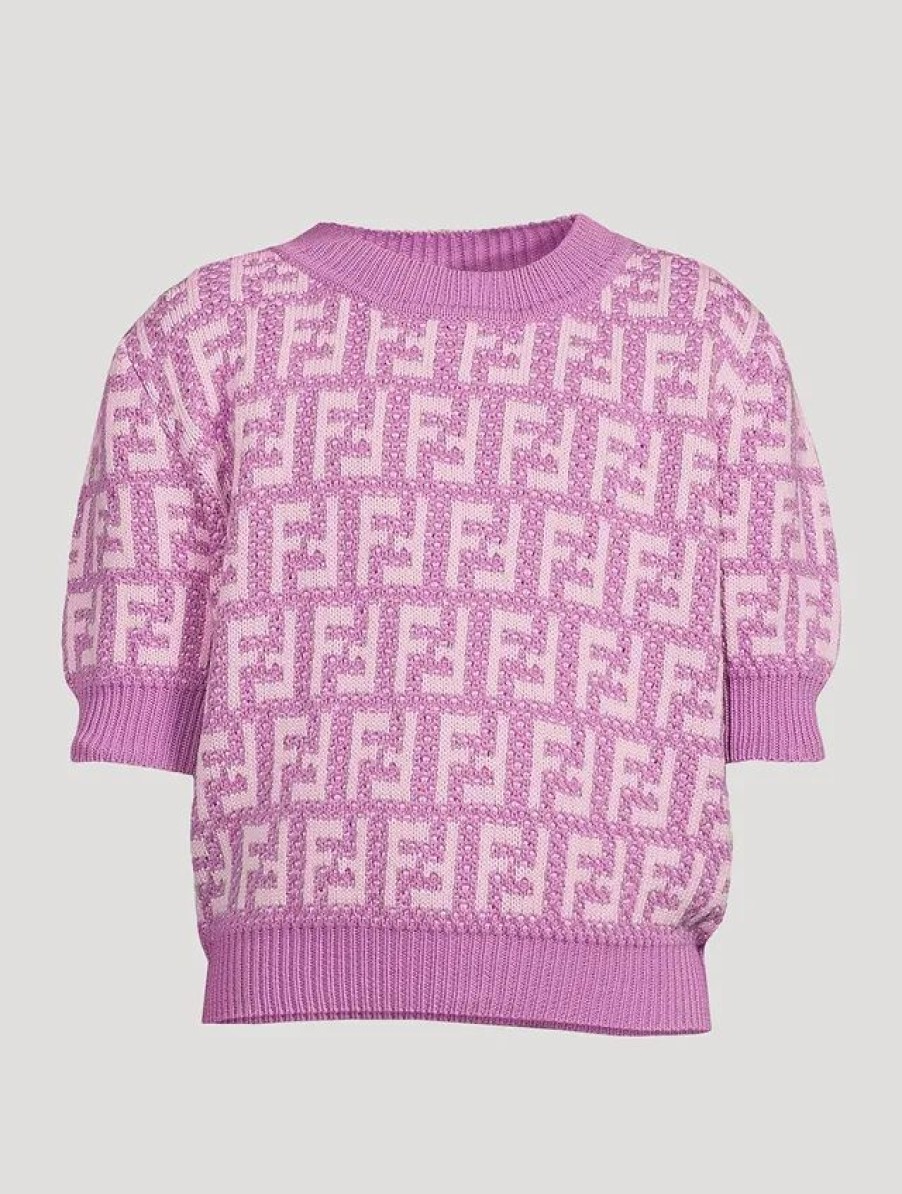 Hot * Fendi Kids Cotton Short-Sleeve Sweater Light Purple