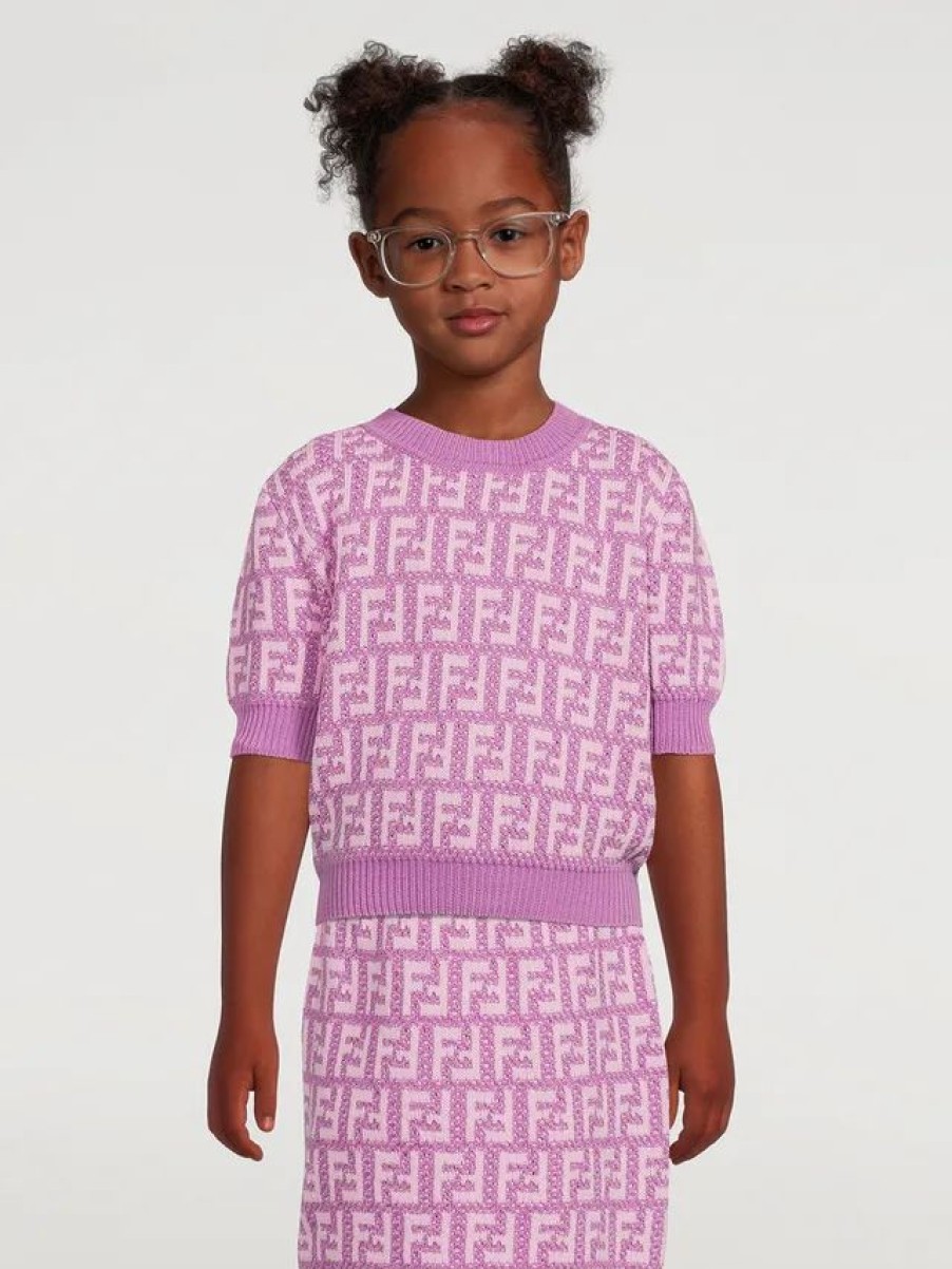 Hot * Fendi Kids Cotton Short-Sleeve Sweater Light Purple