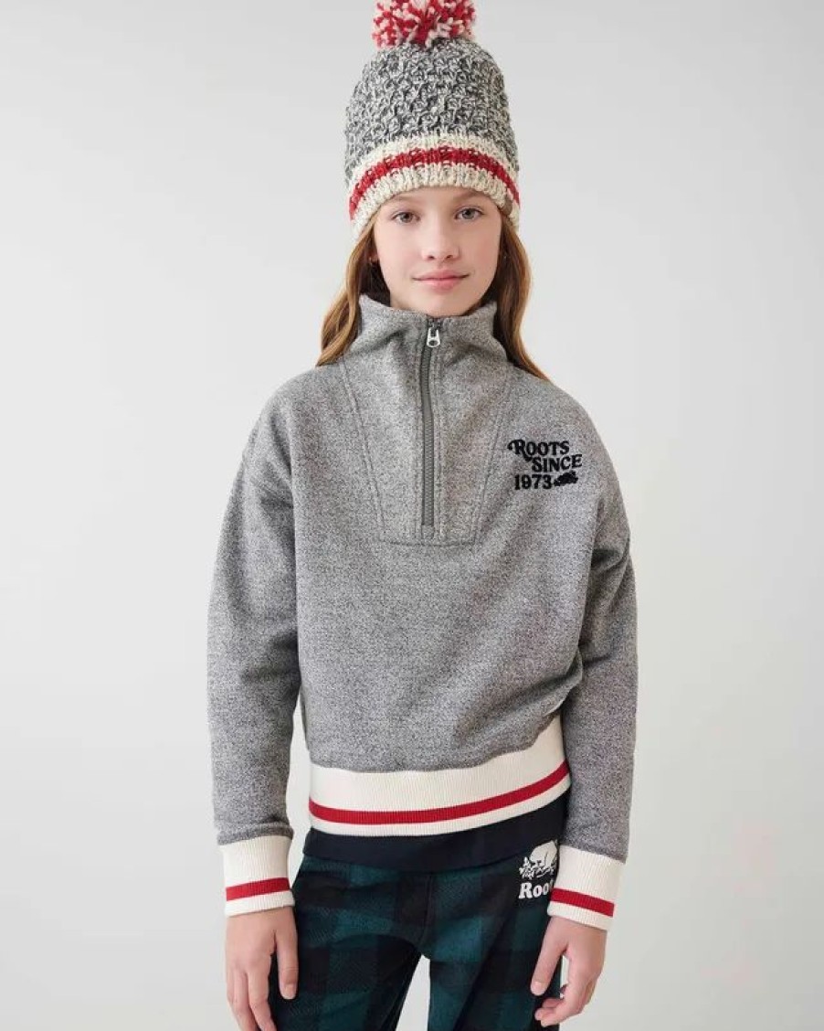 New * Roots Kids Cabin Stein Sweatshirt Grey Oat Pepper