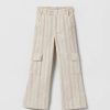 New * Zara Striped Flared Cargo Pants Light Beige