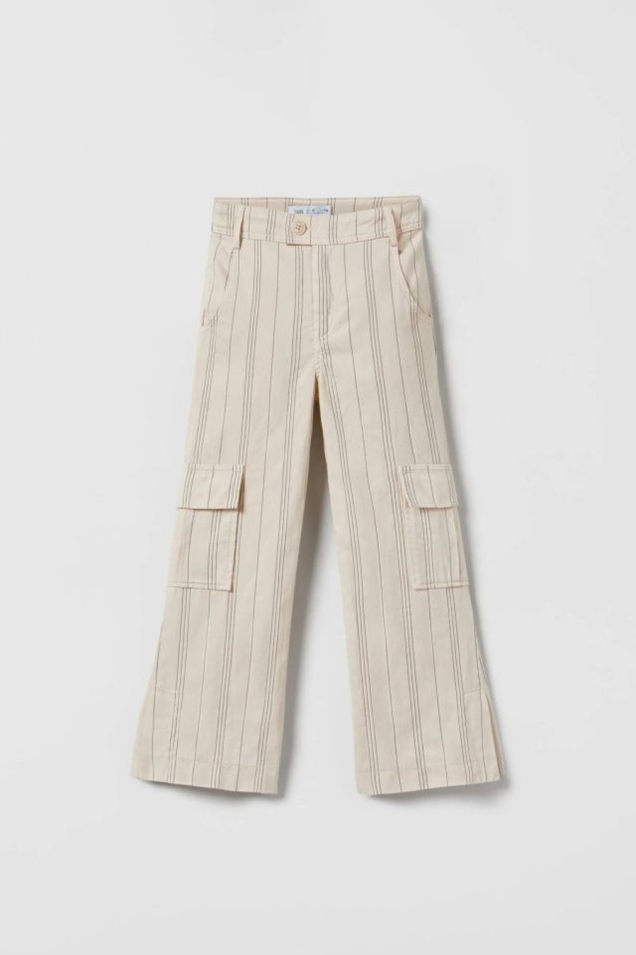 New * Zara Striped Flared Cargo Pants Light Beige