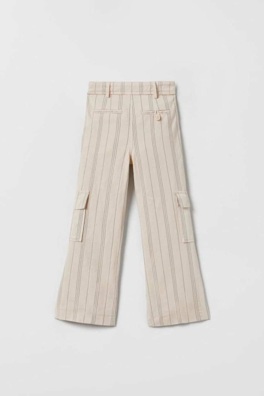 New * Zara Striped Flared Cargo Pants Light Beige